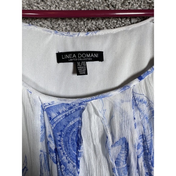 Linea Domani Floral Blouse Size XL White Blue Chiffon Fairy Romantic Feminine - Picture 5 of 6